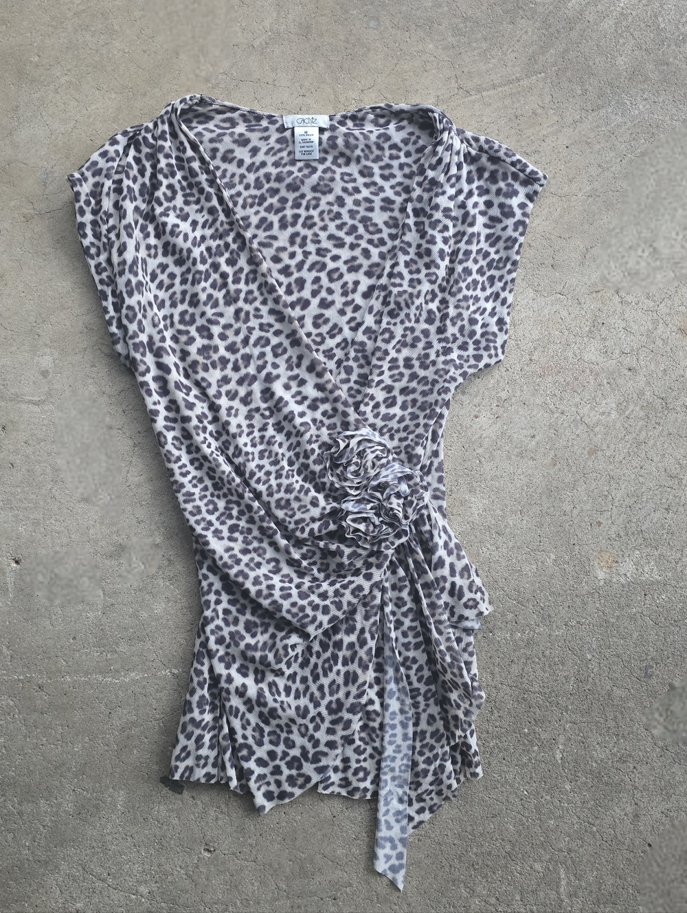 Vintage CACHE Mesh Animal Leopard Print Ruffle Going out Club Top